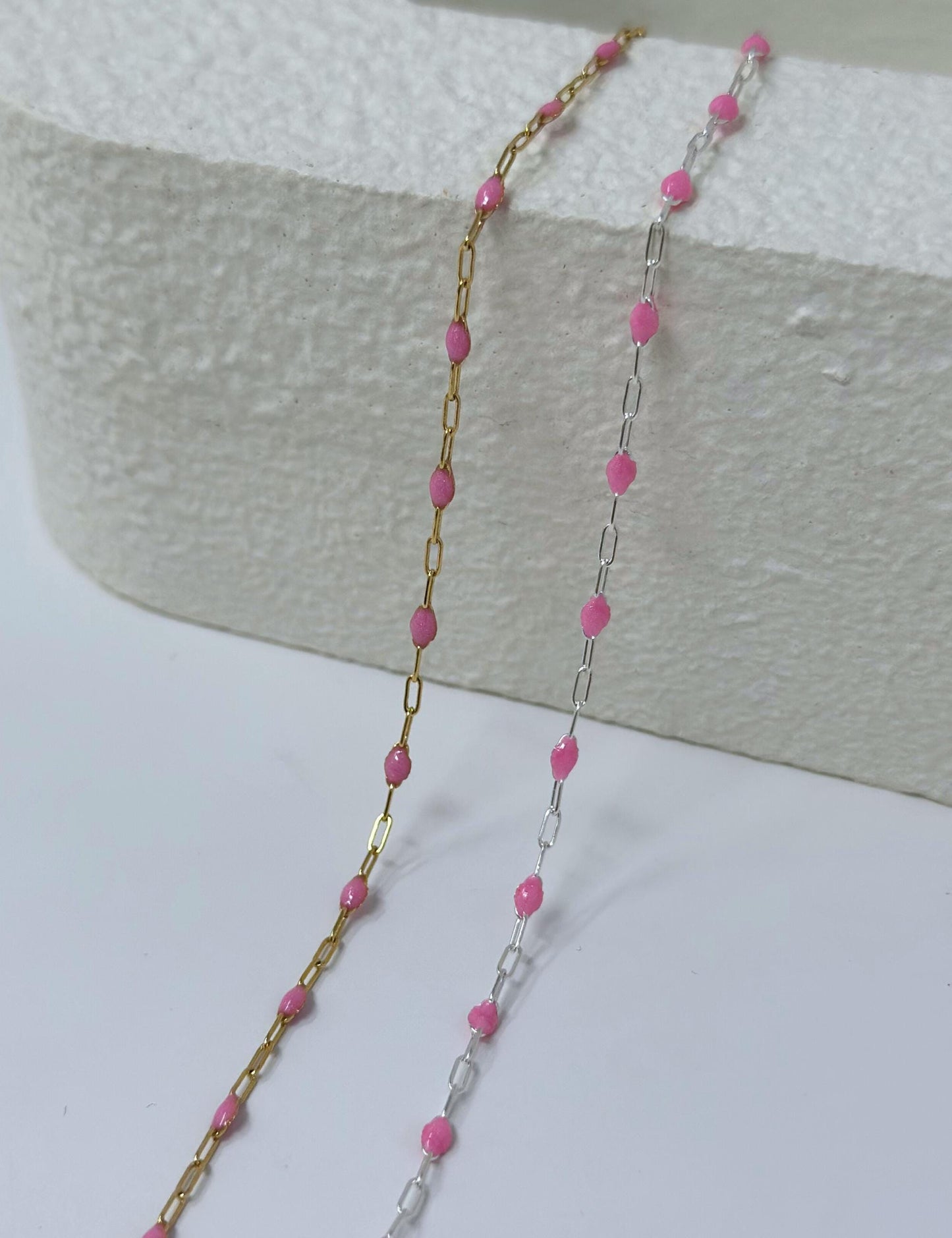 Pink Paperclip Enamel Chain: 14k Gold Filled or Sterling Silver