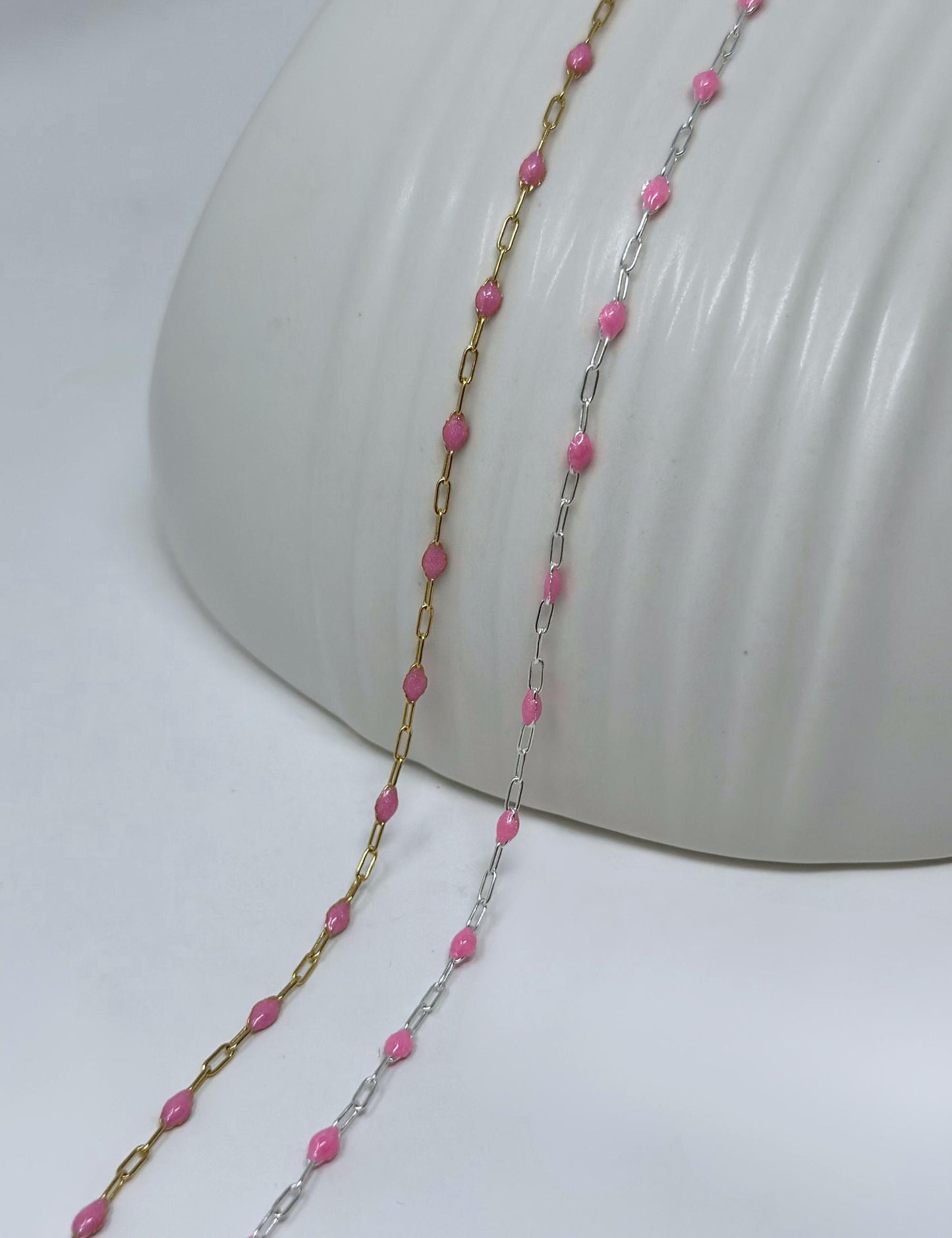 Pink Paperclip Enamel Chain: 14k Gold Filled or Sterling Silver