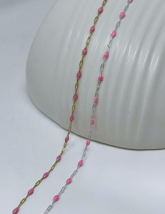 Pink Paperclip Enamel Chain: 14k Gold Filled or 925 Sterling Silver