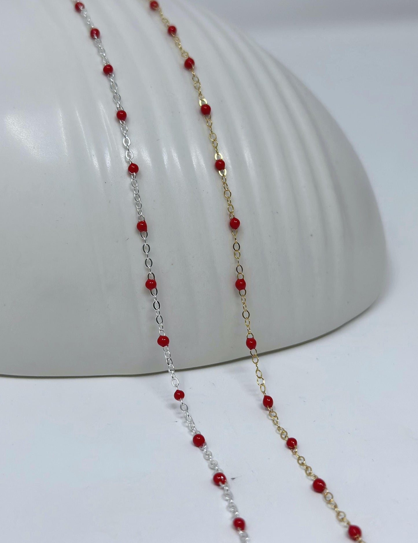 Red Enamel Chain: 14k Gold Filled or Sterling Silver
