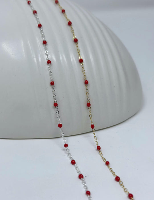 Red Enamel Chain: 14k Gold Filled or 925 Sterling Silver