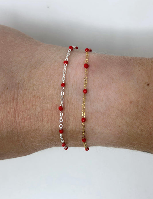 Red Enamel Chain: 14k Gold Filled or Sterling Silver