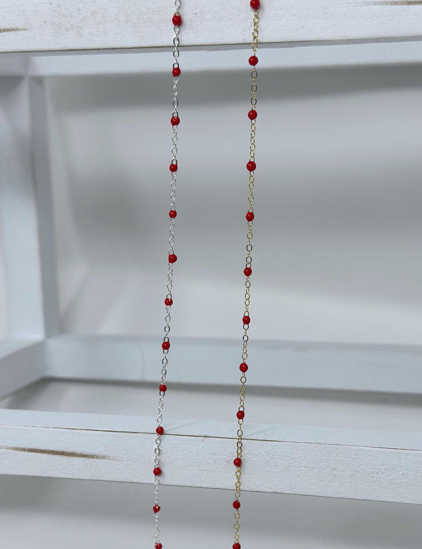 Red Enamel Chain: 14k Gold Filled or 925 Sterling Silver