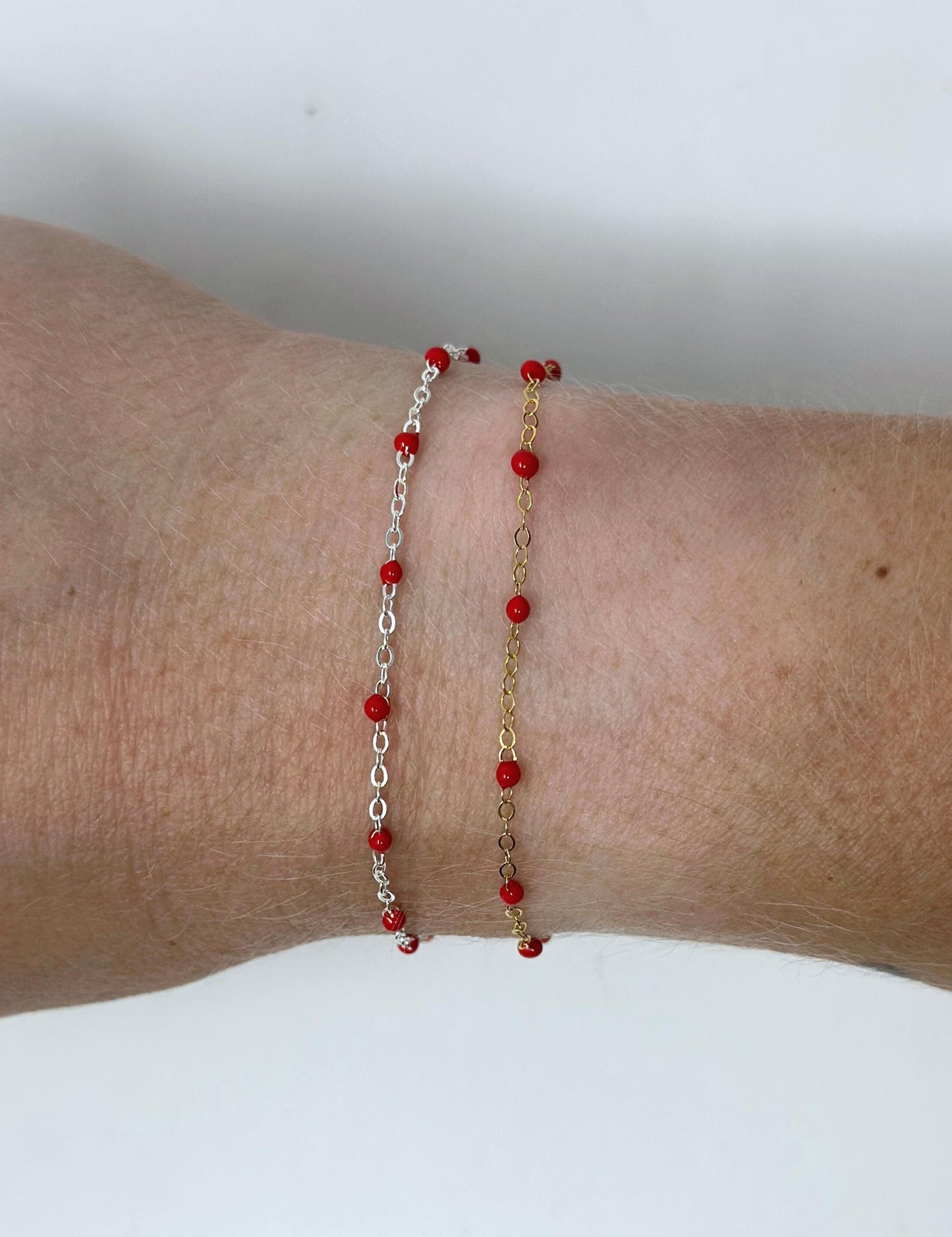 Red Enamel Chain: 14k Gold Filled or Sterling Silver