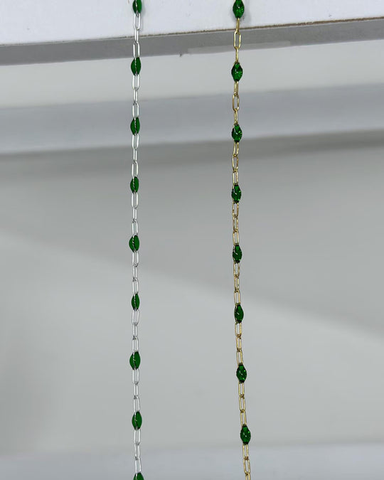 Green Enamel Paperclip Chain: 14k Gold Filled or 925 Sterling Silver
