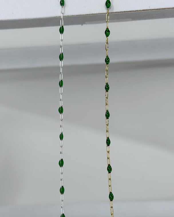 Green Enamel Paperclip Chain: 14k Gold Filled or 925 Sterling Silver