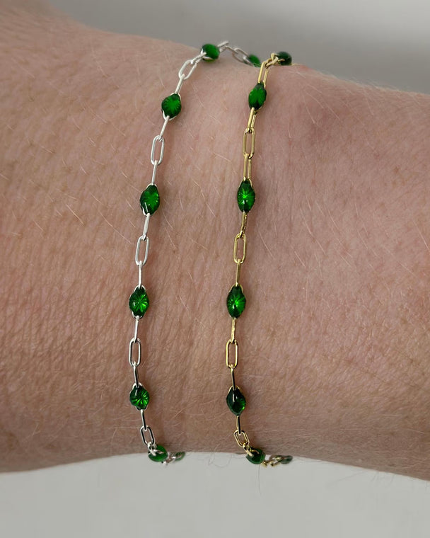 Green Enamel Paperclip Chain: 14k Gold Filled or 925 Sterling Silver