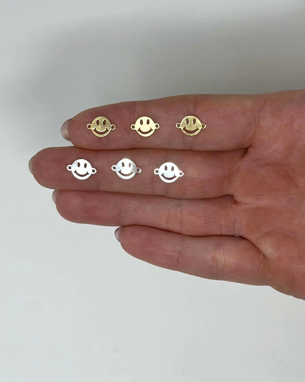 Smiley Face Charm Connector: 14k Gold Filled or Sterling Silver