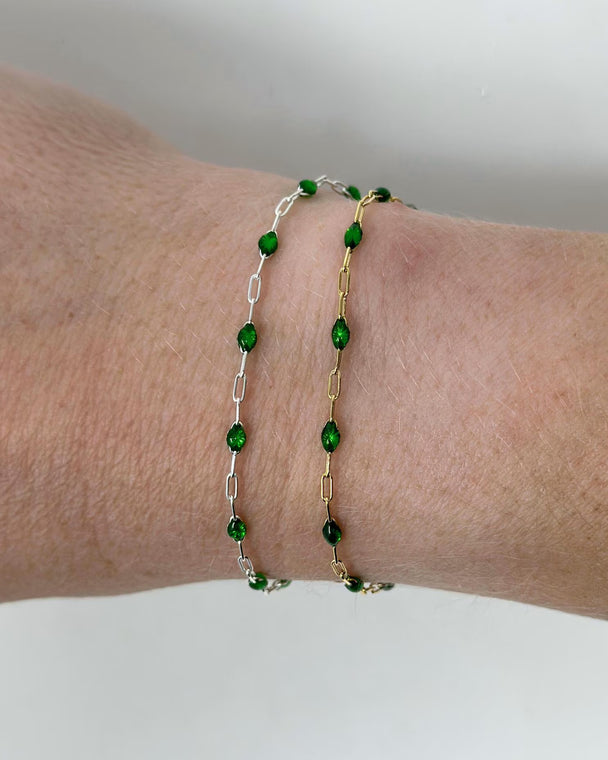 Green Enamel Paperclip Chain: 14k Gold Filled or 925 Sterling Silver